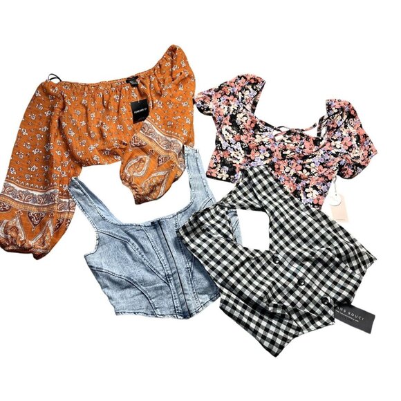 Womens Crop Tops & Vests Set Of 4  Lg/Md - Forever 21 Blashe Sans Souchi‎ NWT Bo - Picture 1 of 13
